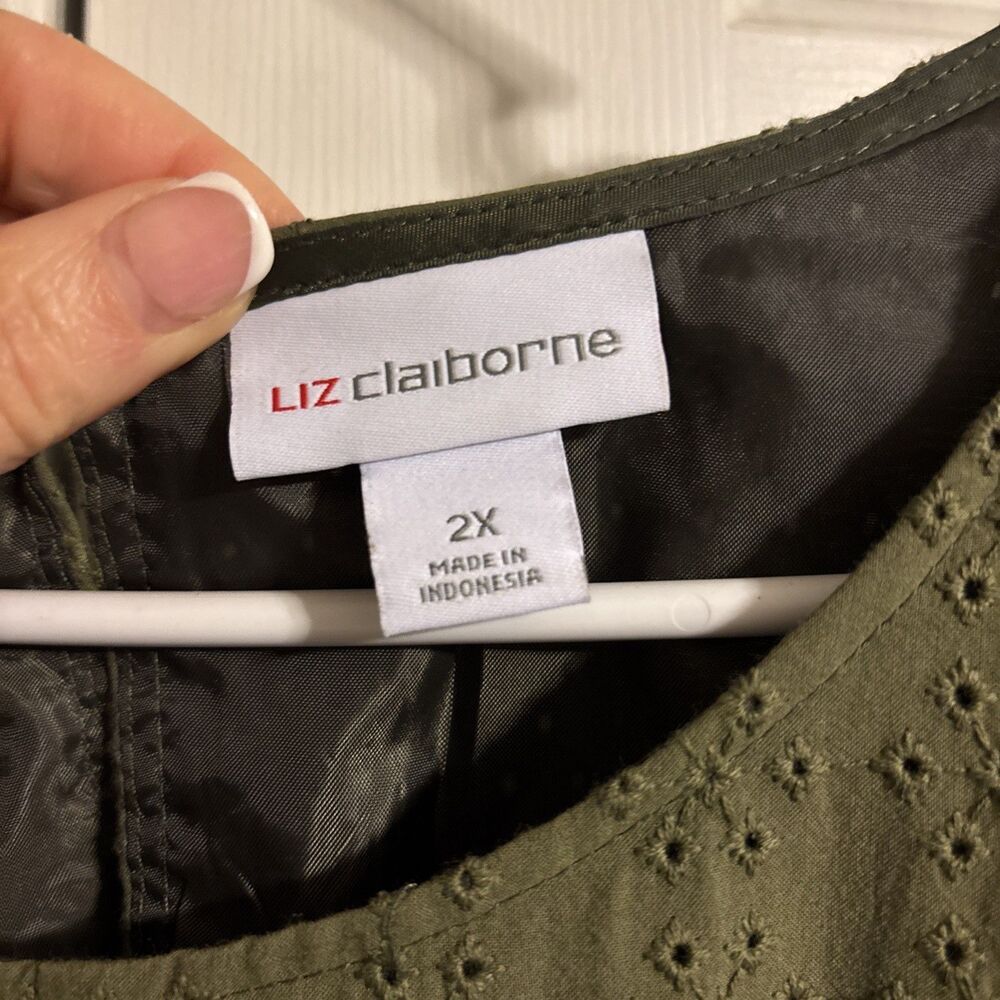 liz claiborne 2x dress Olive Green Eyelet With Pockets - Picture 2 of 8